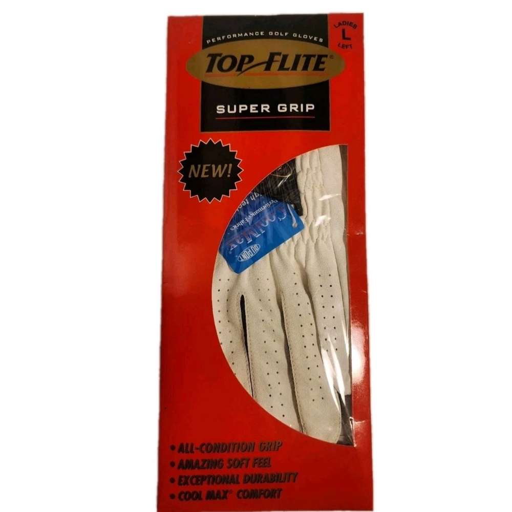 TOP FLITE GOLF GLOVE SUPER GRIP**LADIES LEFT SIZE LARGE**WHITE**NEW